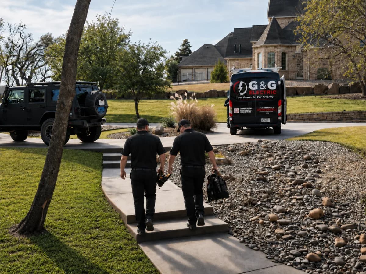 G&G Electric electricians leaving a home after finishing a job
